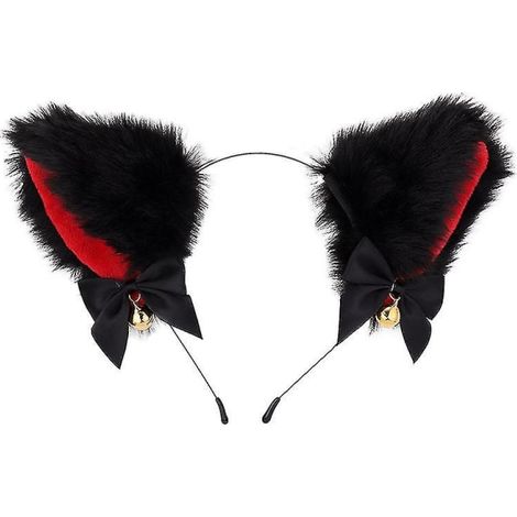 Noeud papillon en fausse fourrure douce avec oreilles de chat, bandeau serre-tête noir et rouge, accessoire coiffure pour femme, cadeau de fête, 1 pièce. (1/3)