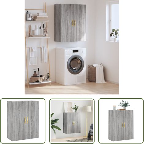 The Living Store Armoire murale sonoma gris 69,5x34x90 cm - Armoire Murale - Meuble De Rangement - Armoire Suspendu - Buffet - Commode (1/5)
