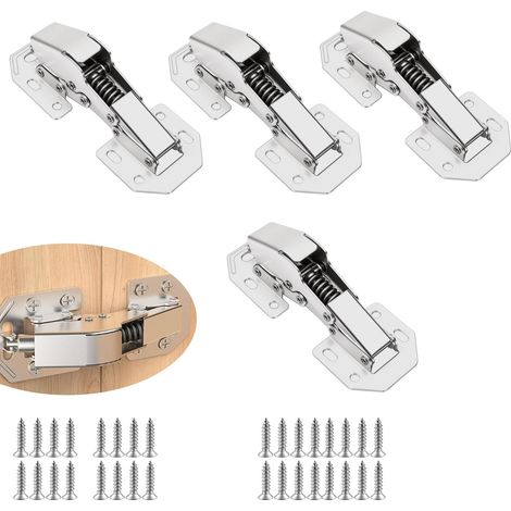 Charnière Porte Placard, Invisible 90° à Fermeture Douce, Recouvrement Complet en Acier avec Amortisseur et Vis de Montage, Lot de 4 pour Cuisine, Armoire, Meuble d’Angle et Bureau (1/5)