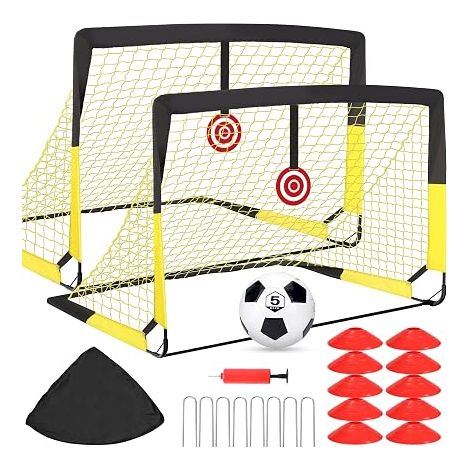 Outdoor Football Goal, Set of 2 Outdoor Football Goal with Hanging Target, Carry Bag for Garden, Yard, Beach (1/5)