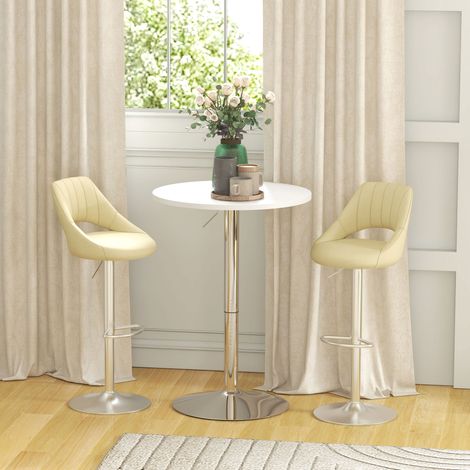 Mesa redonda de bar, mesa alta de cocina, altura regulable de 69 a 91 cm, tablero giratorio de 360°, color blanco y plata. (1/5)
