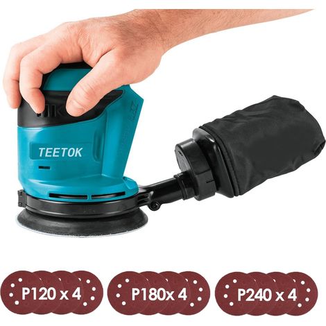 Teetok – Ponceuse excentrique sans fil 18V – Moteur Brushless – Contrôle de vitesse variable 6 vitesses – Collecte de poussière intégrée Ø125mm