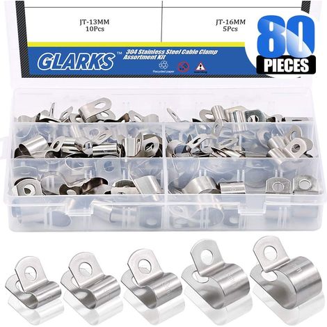 Lot de 80 serre-câbles en acier inoxydable de 5 tailles 1/4", 5/16", 3/8", 1/2", 5/8" (1/5)
