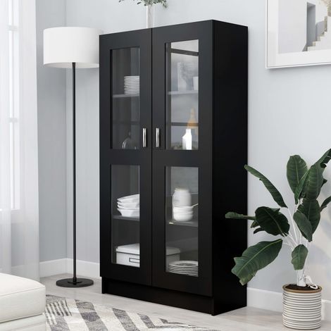 Bonnevie – Bibliothèque étagère de rangement noir 82,5x30,5x150 cm – Aggloméré avec 4 compartiments – Armoire à vitrine pour bureau et salon - BV425427 (1/5)