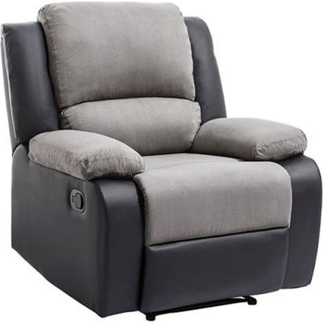 Fauteuil de Relaxation Microfibre "Polo" 96cm Gris & Noir (1/5)