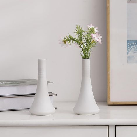 Lot de 2 vases décoratifs en céramique blanc mat pour cuisine, chambre, bureau, salon, salle de bain et étagère centrale, décoration de table à manger (1/5)