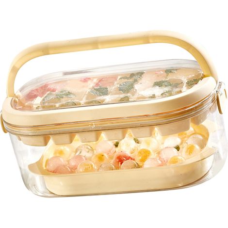 Bac à glaçons pour réfrigérateur, 2 niveaux, 54 compartiments, grande capacité, beige, portable, pour extérieur. (1/5)
