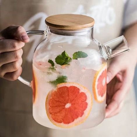 Bouteille d'eau - Carafe - Pichet à eau pour boissons froides avec filtre - Bouteilles d'eau - Bouteille d'eau en verre - Pichet à jus - Pichet à jus avec couvercle - 1600 ml - Transparent - Verre (1/5)