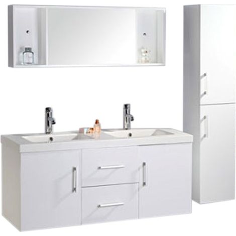 Meuble de Salle de Bain blanc 120 cm Colonne et Lavabo inclus – Emily (1/5)