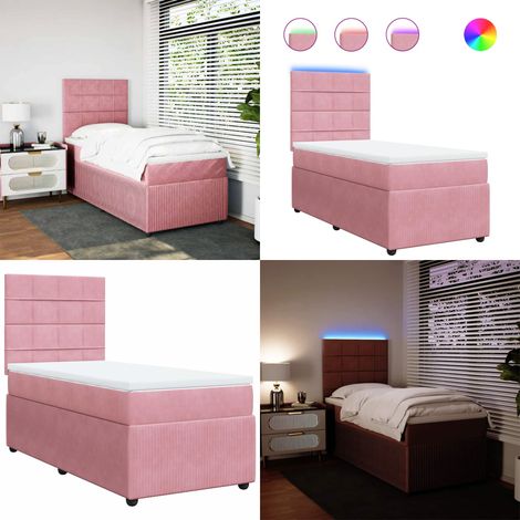 vidaXL Sommier à lattes de lit avec matelas Rose 90x190 cm Velours (1/5)