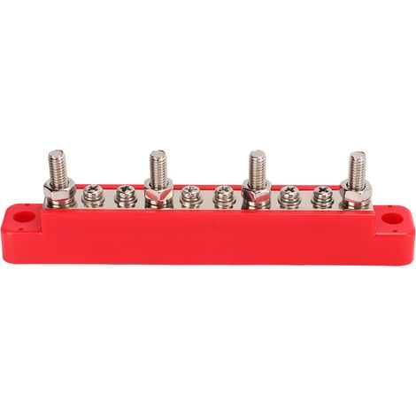 Bloc de distribution électrique 10 voies, bornes M6 x4 et vis M4 x6, pour voiture, camion, bateau, camping-car, positif rouge (1/5)