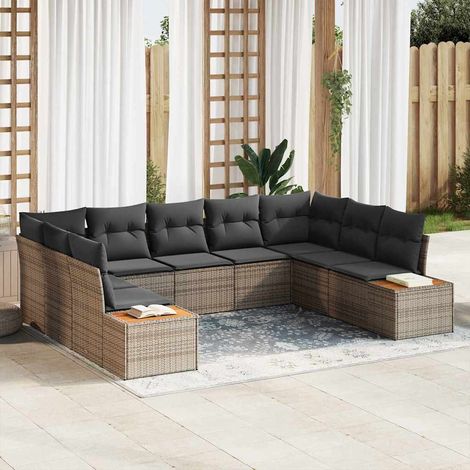vidaXL Set Divano da Giardino con cuscino 9 pcs Grigio polyrattan (1/5)
