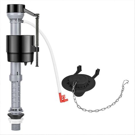 Kit de réparation universel pour réservoir de toilettes, comprenant une valve de remplissage réglable et un clapet de 5 cm. Installation facile et silencieuse. (1/5)