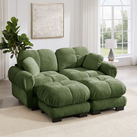 Sofa aus Chenille mit mobiler Ottomane, grün, 190 x 149 x 90 cm OKMYHOME (1/5)