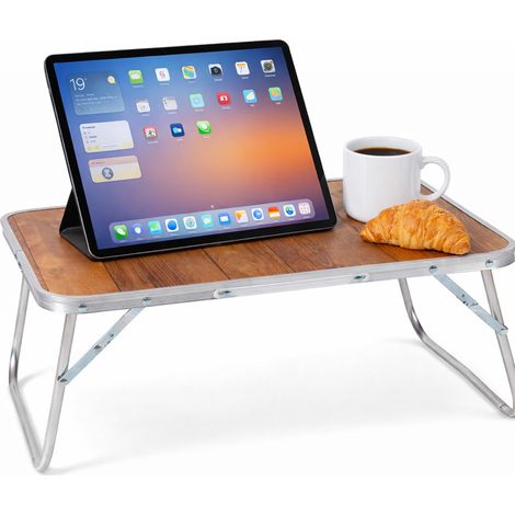 Tavolo Vassoio Pieghevole in Alluminio e MDF Tavolino per Divano Letto 60x40x25cm