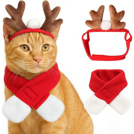 Déguisement de Père Noël pour chien, tenue d'hiver festive pour petit chien ou chiot, costume mignon pour chat, serre-tête et écharpe avec bois de renne pour animal de compagnie