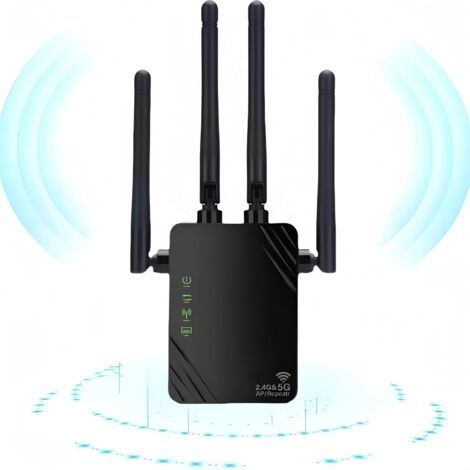 Répéteur WiFi, 2024 Nouveau Amplificateur WiFi, amplificateur WiFi 1200mbps, amplificateur WiFi bi - Bande 5ghz et 2.4GHz, Mode répéteur/routeur/AP, 4 antennes, idéal pour la Maison et Le Bureau (1/5)
