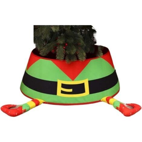 Jupe de sapin de Noël décorative avec bonnet de Père Noël 3D rouge, décoration de bureau non éclairée pour la maison, le bureau et les vacances (1/3)