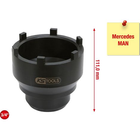 KS Tools 3/4 Nutmuttern-Schlüssel mit 6 Zapfen für Mercedes und MAN, 95-115 mm