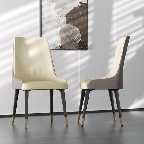 Juego de 2 Sillas de Comedor Cuero, Sillas Tapizadas con Respaldo de Cocina de Piel Sintética de PU Cómodas, Beige