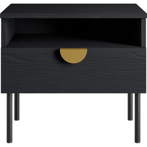 Set di 2 comodini MONDO – Nero strutturato e oro – 1 cassetto + nicchia – Stile moderno chic