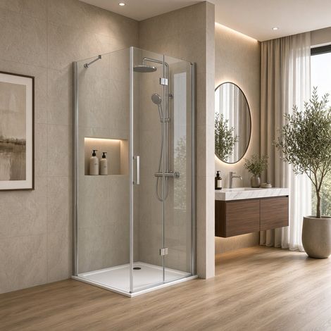 Box doccia Angolare 100x70 cm porta a soffietto + fisso H200 cm cristallo 6 mm profilo SATINATO ZAIRA (1/5)