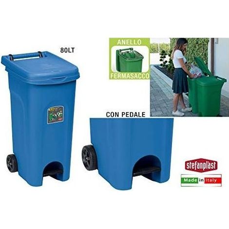 Bidone Urban Quadro con Pedale Blu L 80 Stefanplast