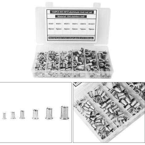 150 écrous à sertir M3-M10 en acier inoxydable 304 pour la fixation de pièces de quincaillerie (1/5)