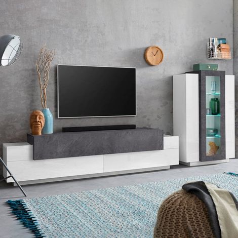 Meuble TV blanc de salon moderne ardoise Corona (1/5)