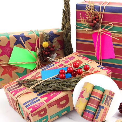 Wrapping Paper - Christmas Stripe Pattern - Heavyweight Coated Paper - Reusable Tear-Resistant - 100 cm x 44 cm - 1 Roll (1/5)