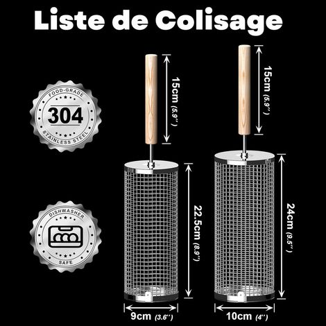 Panier à barbecue roulant, poignée amovible, acier inoxydable 304, support emboîtable, accessoires pour support à légumes, ustensiles de cuisine pour camping en plein air, cadeau d'anniversaire pour h (1/3)