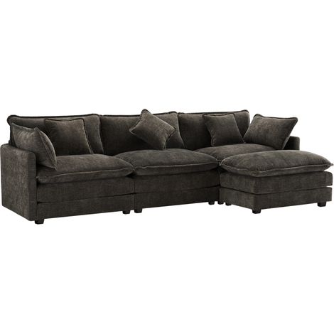 CAIziCanapé d'angle moderne en forme de L avec repose-pieds, gris (1/5)
