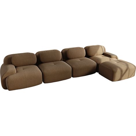 Sofá rinconera modular de 4 plazas en pana marrón con chaise longue y brazos anchos (1/5)