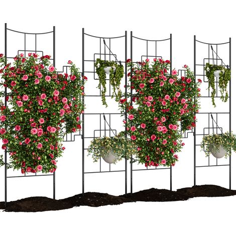 Arche de jardin en métal noir robuste - Treillis pour plantes grimpantes, fleurs, rosiers et légumes - Écran extérieurérieur anti-rouille pour clôture décorative, patio - 2 ensembles (1/5)