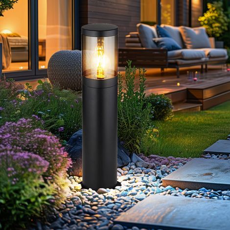 LED Sockelleuchte Außen Stehlampe Außenleuchte Edelstahl, Spritzwasserfest Garten, schwarz rauchfarben, 7W 806lm warmweiß, DxHxB 14x50x10,2cm