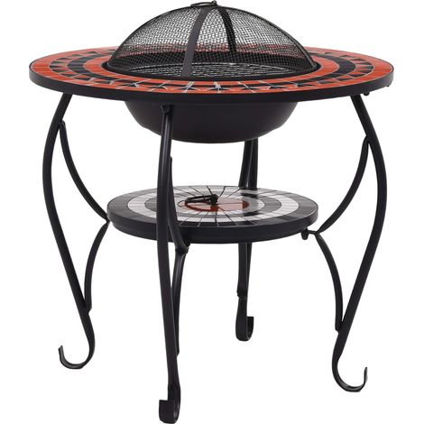 Mosaiktisch Feuerstelle Terrakotta und Weiß 68 cm Keramik