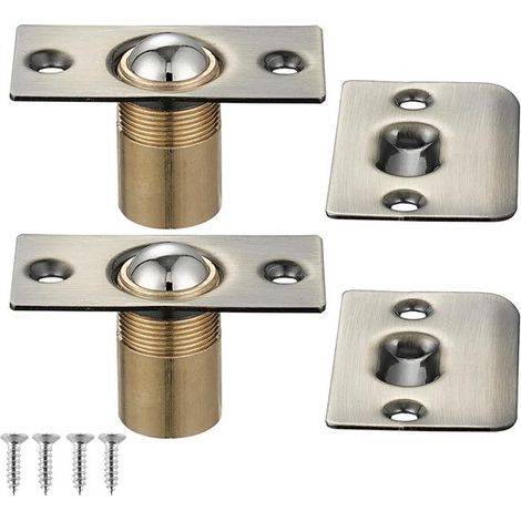 Loquet de porte réglable en laiton - Loquet invisible pour portes intérieures et placards en bois - Loquet à bille en acier inoxydable - Butée de porte pour TV et portes intérieures - Lot de 2 - 4