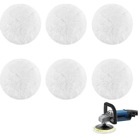 Tampon de polissage en laine d'agneau, 6x 125mm Feutre de Laine Tampon de Polissage Roues de Polissage Auto-adhésif pour Meubles Automobiles Hardmare Blanc (1/5)