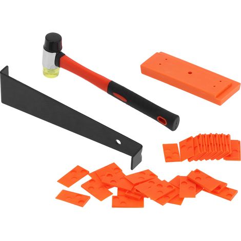 Outils pour la pose de parquets en bois et stratifiés : kit d'entretoises, bloc de frappe et maillet en caoutchouc (1/5)