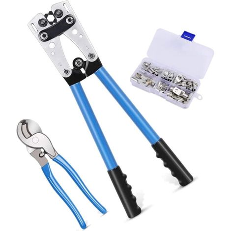 Crimpzange 6–50 mm² + 240 mm Kabelschneider + 60-teiliges Kupferkabelschuh-Set, Elektriker-Handwerkzeug für Kabelschuhe 4164346