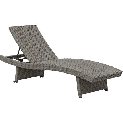 Outsunny Outdoor PE Rattan Sun Lounger, Folding Wicker Garden Lounger Recliner with 4-Level Adjustable Backrest, Rolling Sunbed Lounge Chair with Wheels, Non-Slip Legs for Balcony, Beach, Mixed-grey