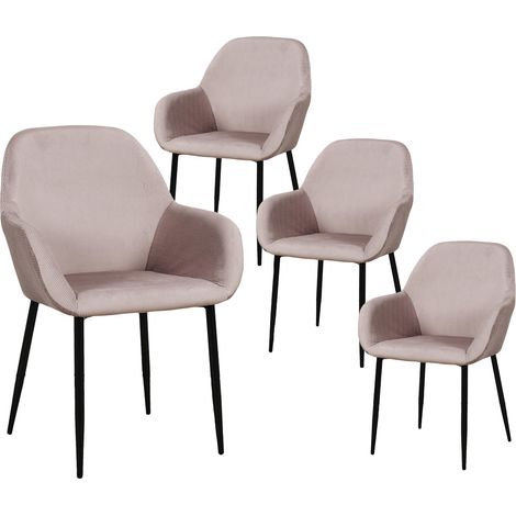ALESSIA - Lot de 4 Fauteuils Velours Côtelé Rose (1/5)