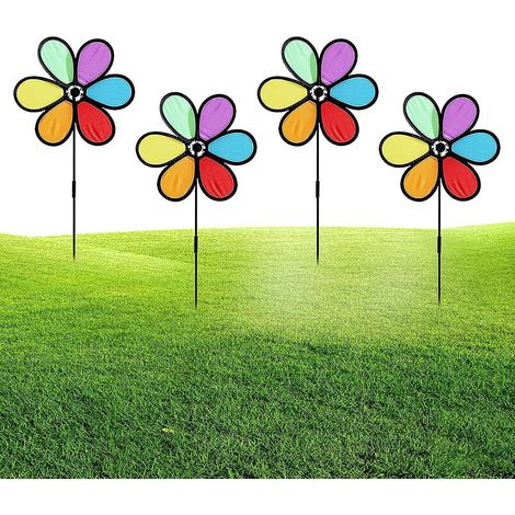 Ensemble de 4 girouettes colorées pour jardin extérieur - Girouettes en métal à 6 feuilles pour la décoration de terrasse et de jardin (1/5)