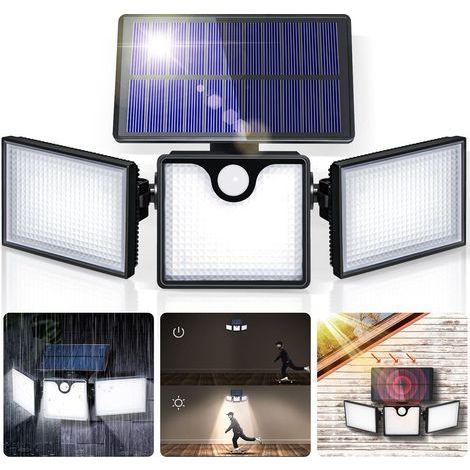 Lampe solaire d'extérieure, lampe de sécurité solaire, peut être utilisée dans les garages et les jardins, réglable à 360 degrés, applique murale étanche IP65. (1/5)