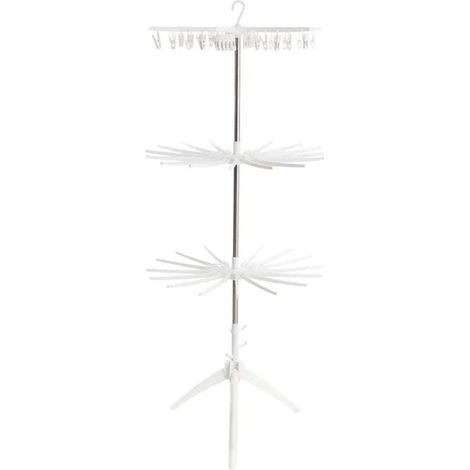 Étendoir à linge, étendoir à linge à 3 niveaux avec cintres et pinces – Blanc (1/4)