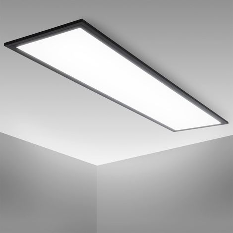 Panneau LED avec couleur de lumière blanc neutre, 22 watts, 2300 lumens, dalle led, plafond, plafonnier led, lustre salon, lustre cuisine, 100x25x6,5 cm, noir (1/5)