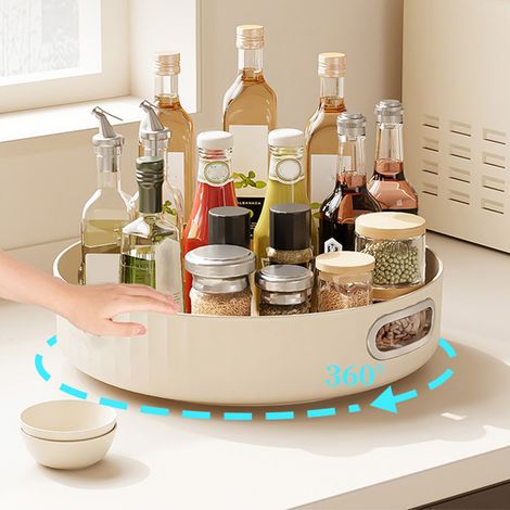 Plateau rond rotatif blanc crème, plateau de rangement multifonctionnel pour comptoir, support de rangement rotatif (1/5)