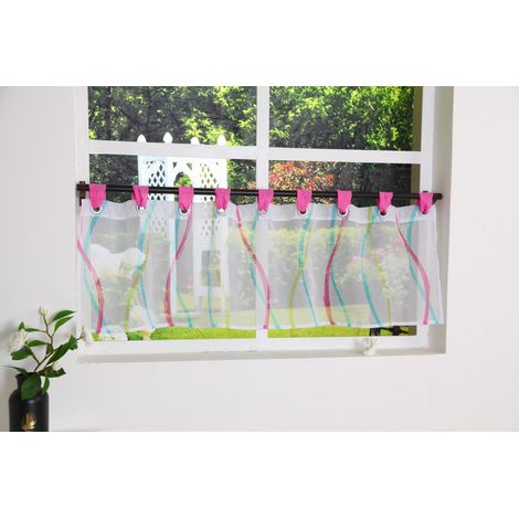 1 Pieza Cortina Arrugadora Patrón Ondulado con Bucles de Poliéster Barra Transparente Decoración de Bolsillo para Dormitorio Baño Cocina Multicolor Rosa H/W 45/140CM (1/3)