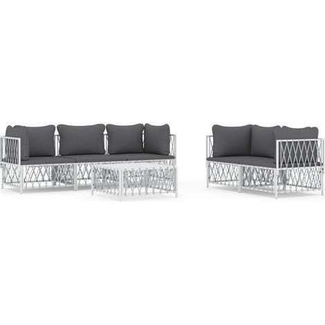 Muebles de jardín conjunto de muebles de exterior con cojines 6 piezas acero blanco
