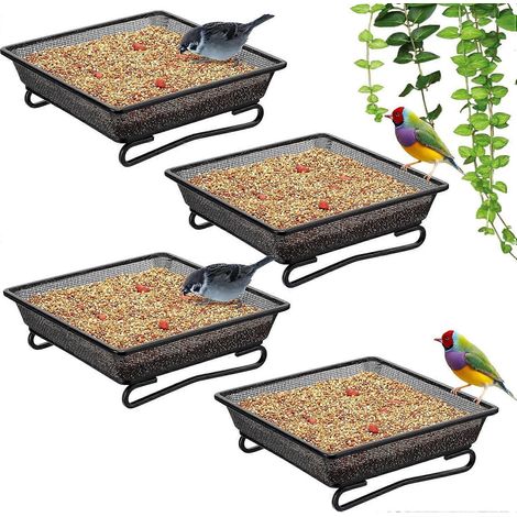 Lot de 4 mangeoires à oiseaux sur plateforme, 18 x 18 x 5,5 cm, plateau de mangeoire carré en métal, mangeoires pour écureuils, plateau à graines en maille résistante à la rouille, attirant les écureu (1/5)